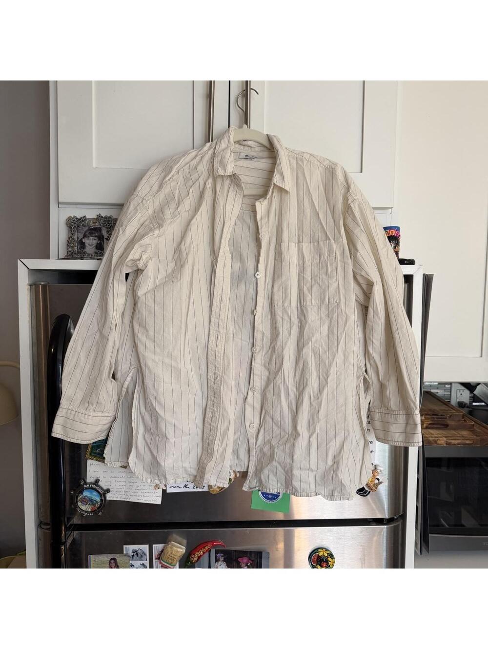 Madewell oversized cream & black thin striped button-up shirt